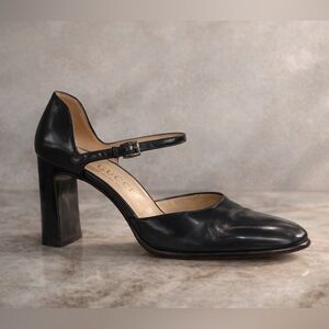 Vintage Gucci 1990s Rare Black Leather Mary Jane Block Heels EU 39C